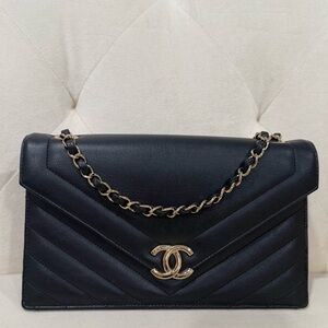 Chanel Black Chevron Leather Envelope Bag GHW